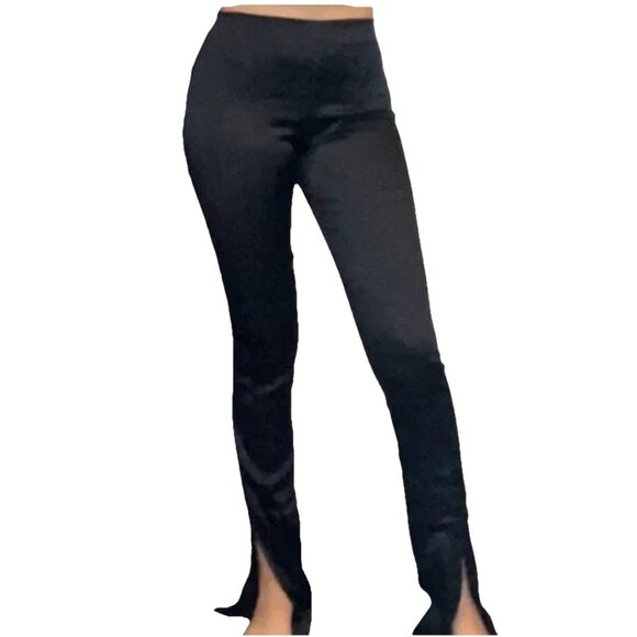 Zara Pants - Zara Satin High Rise Split Hem Leggings Womens Medium Black